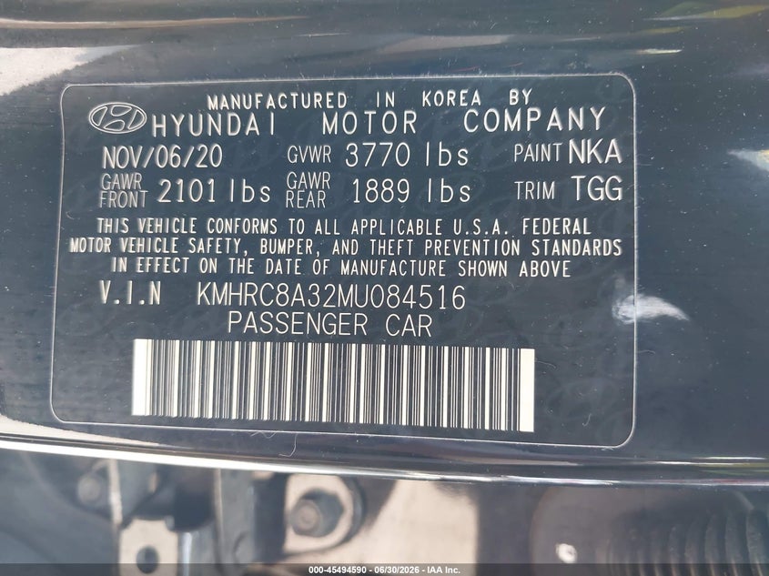 2021 Hyundai Venue Sel VIN: KMHRC8A32MU084516 Lot: 45494590
