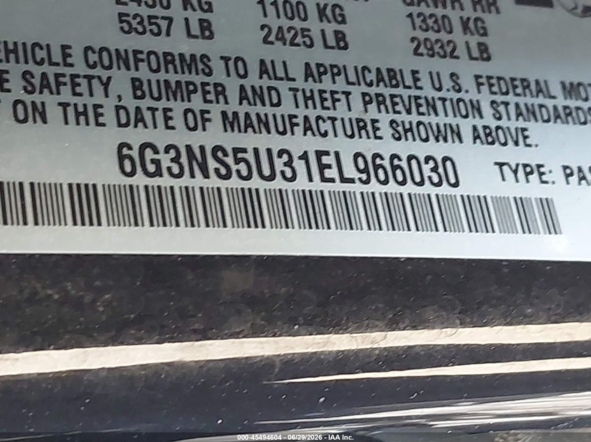 2014 Chevrolet Caprice Police VIN: 6G3NS5U31EL966030 Lot: 45494604