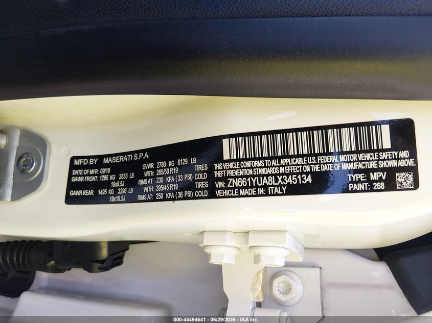 2020 Maserati Levante S VIN: ZN661YUA8LX345134 Lot: 45494641
