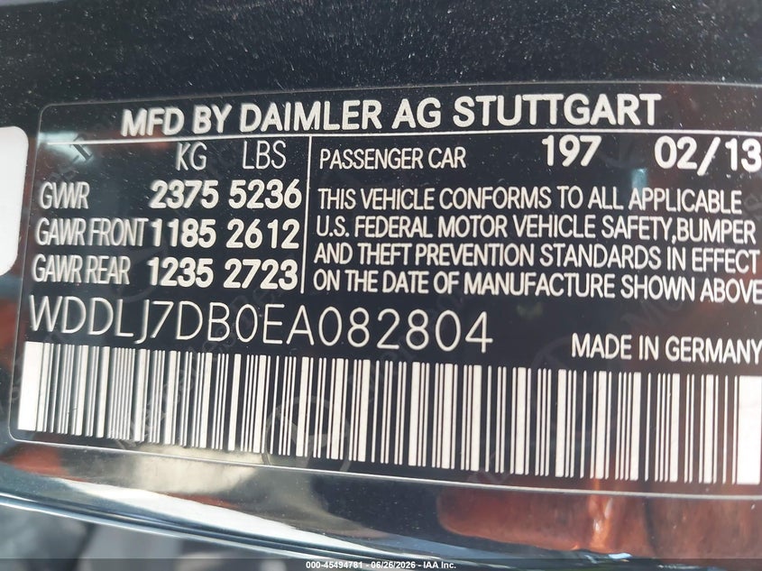 2014 Mercedes-Benz Cls 550 VIN: WDDLJ7DB0EA082804 Lot: 45494781