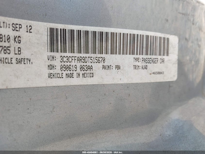 2013 Fiat 500 Pop VIN: 3C3CFFAR9DT515670 Lot: 45494861