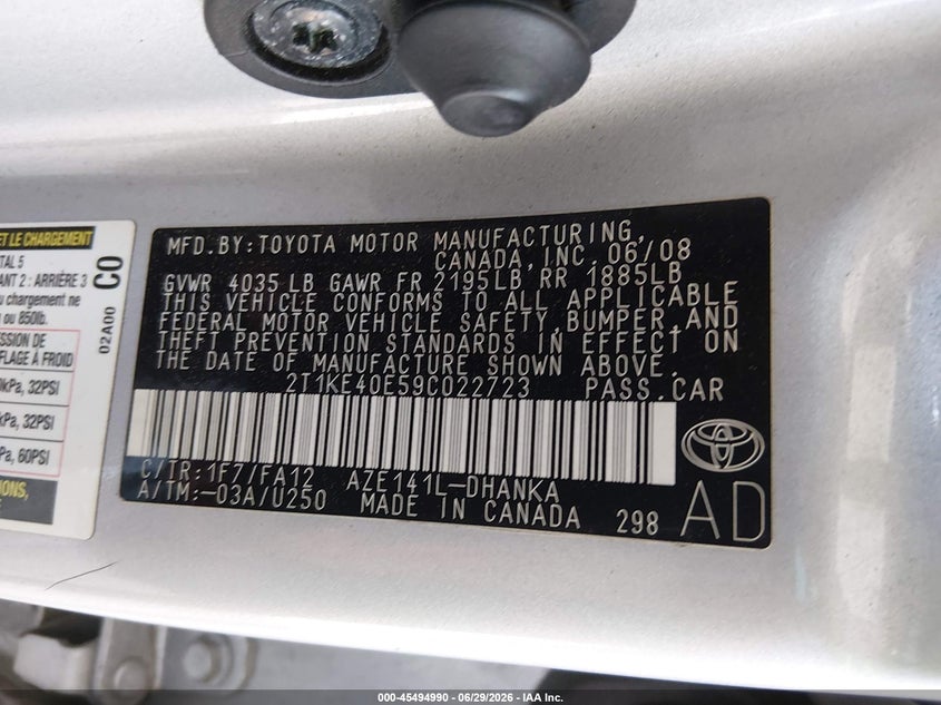 2009 Toyota Matrix S VIN: 2T1KE40E59C022723 Lot: 45494990