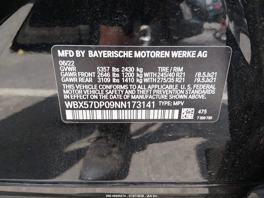 2022 BMW X3 SPORT UTILITY VEHICLE 2.0L I-4 DI, DOHC, VVT, TURBO, 248HP