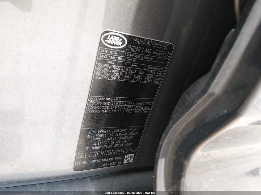 2021 Land Rover Defender 110 X-Dynamic Hse VIN: SALE3ERU9M2045148 Lot: 45495392