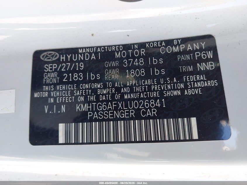2020 Hyundai Veloster 2.0 VIN: KMHTG6AFXLU026841 Lot: 45495408