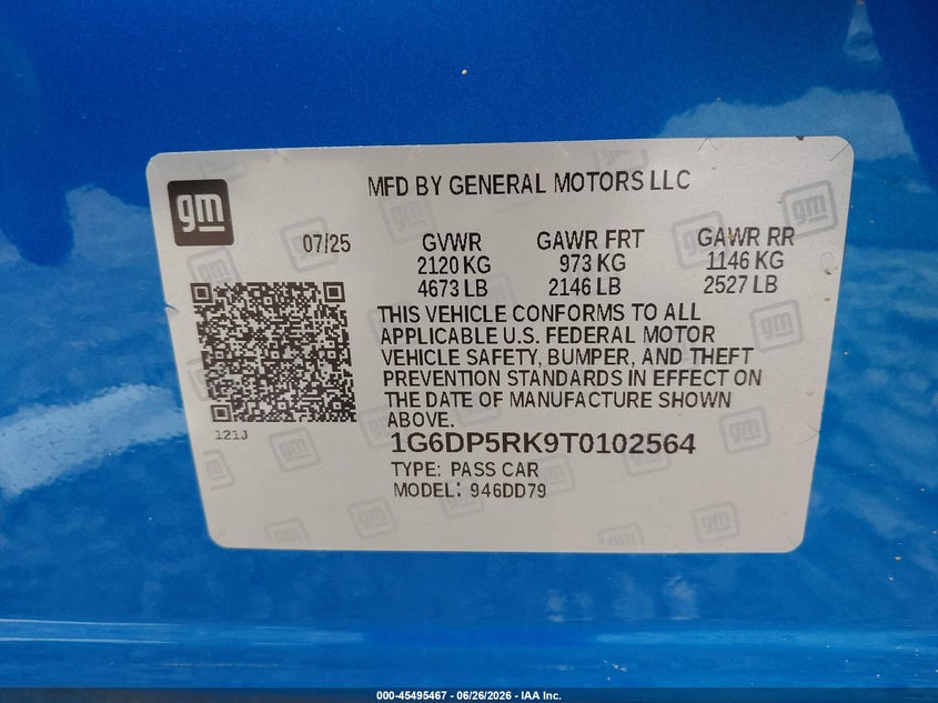 2026 Cadillac Ct5 Sport Rwd VIN: 1G6DP5RK9T0102564 Lot: 45495467