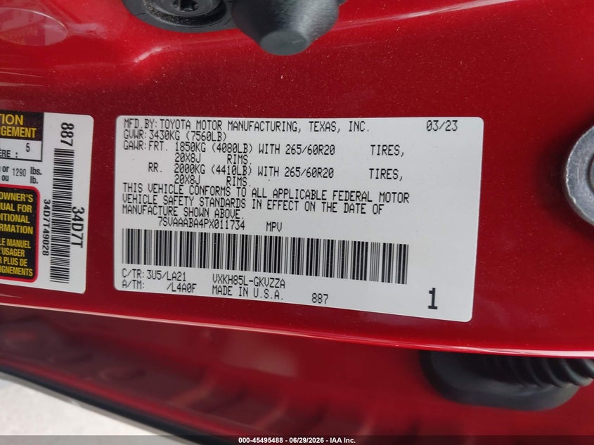 2023 Toyota Sequoia Platinum VIN: 7SVAAABA4PX011734 Lot: 45495488