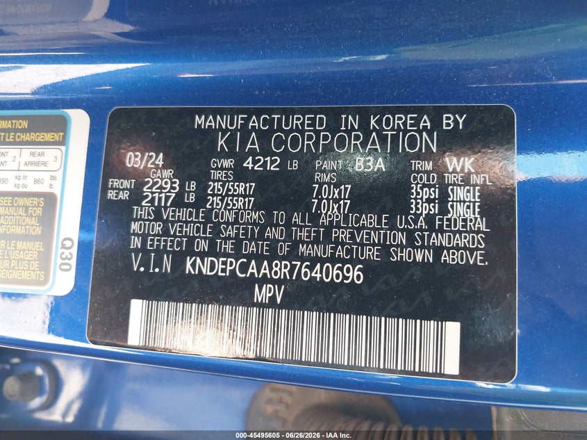 KIA SELTOS 2024 VIN KNDEPCAA8R7640696