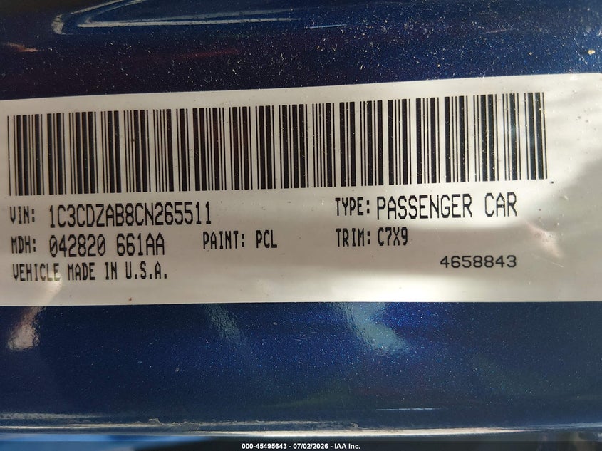 2012 Dodge Avenger Se VIN: 1C3CDZAB8CN265511 Lot: 45495643