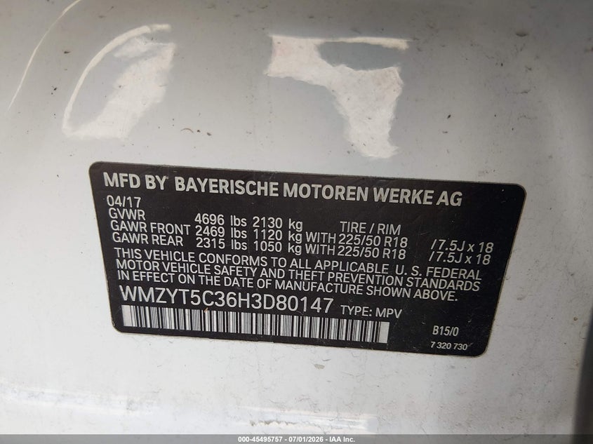 2017 Mini Countryman Cooper S VIN: WMZYT5C36H3D80147 Lot: 45495757