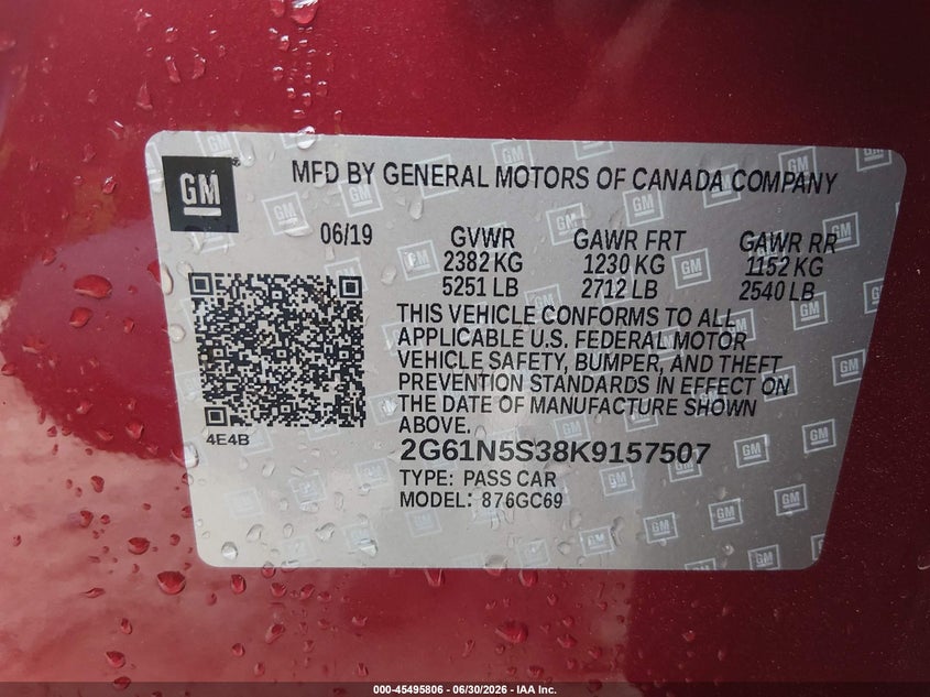 2019 Cadillac Xts Luxury VIN: 2G61N5S38K9157507 Lot: 45495806