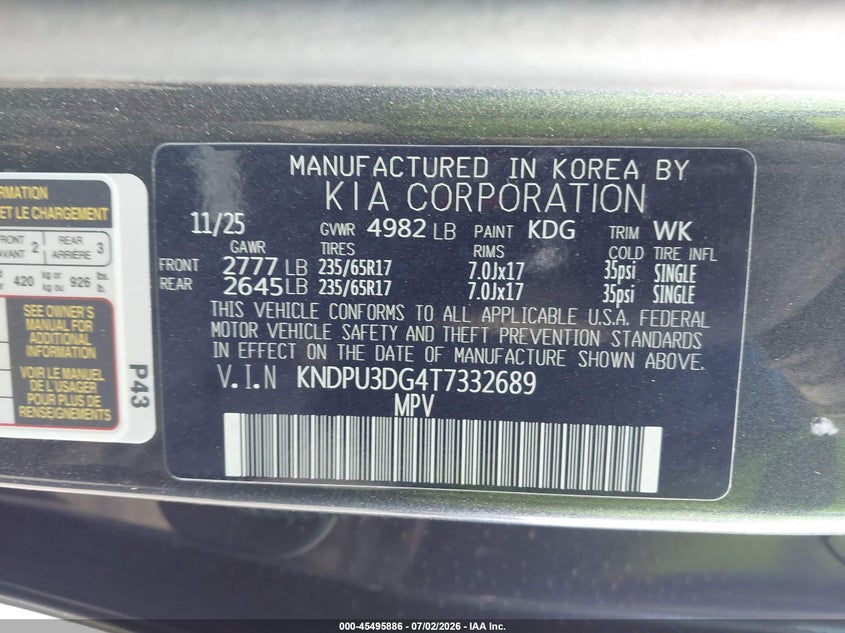 KIA SPORTAGE HYBRID 2026 VIN KNDPU3DG4T7332689