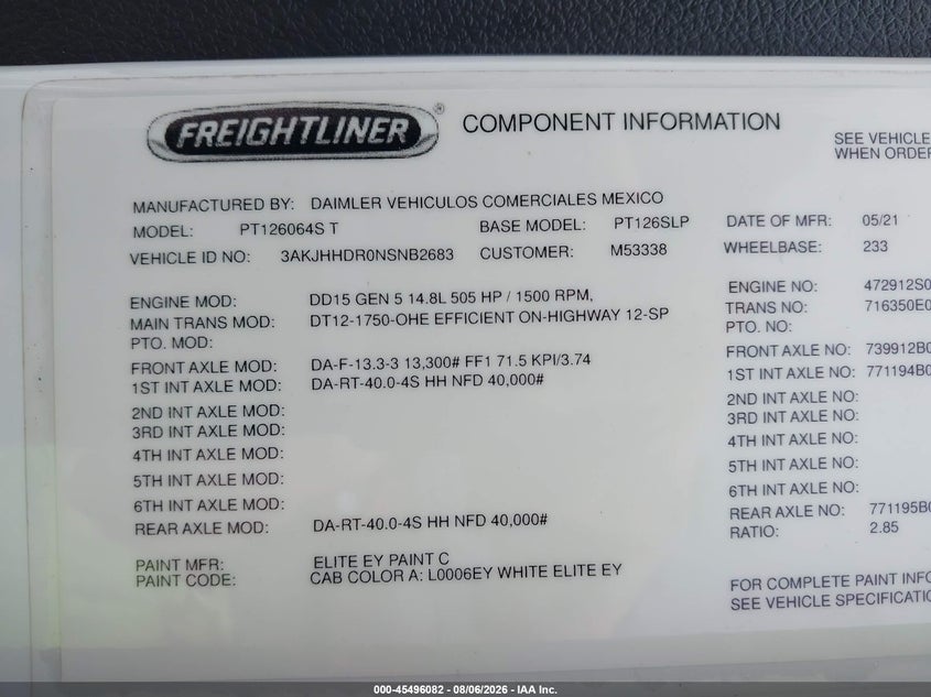 2022 FREIGHTLINER NEW CASCADIA 126 auction photo 8