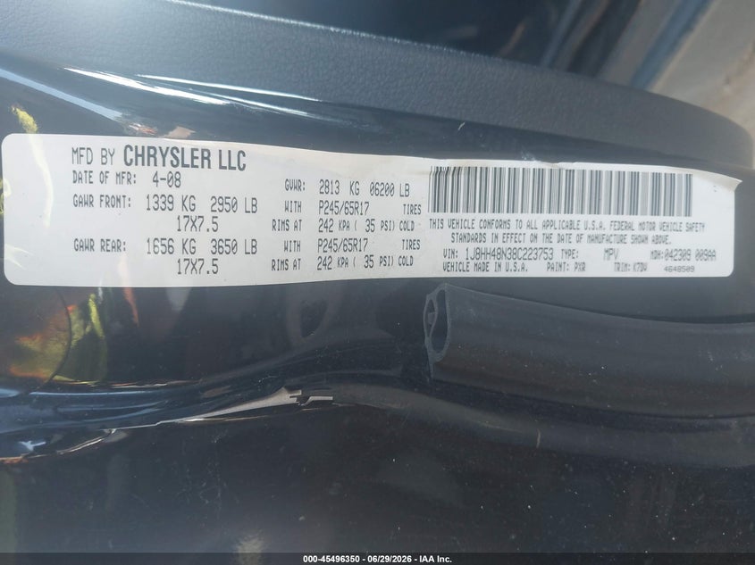 2008 Jeep Commander Sport VIN: 1J8HH48N38C223753 Lot: 45496350