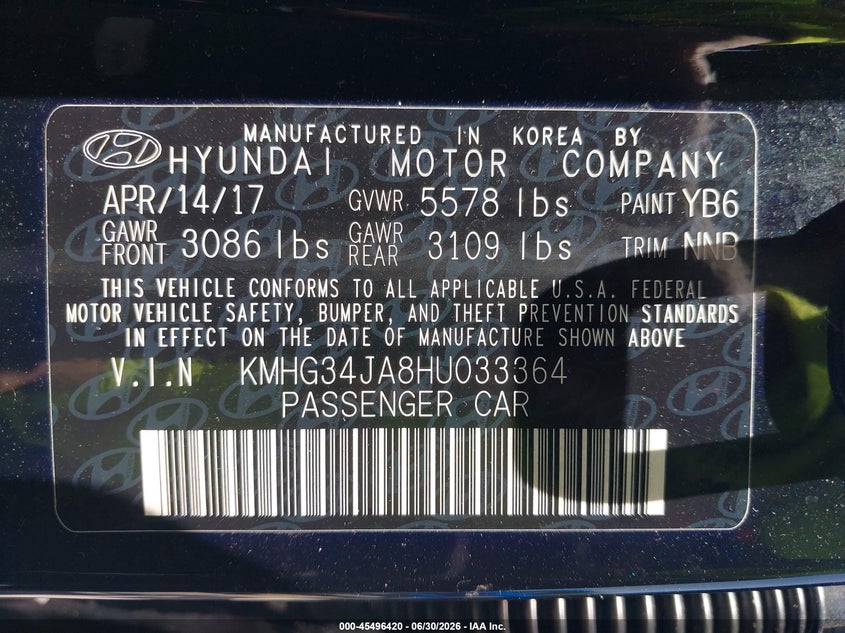 2017 Genesis G90 3.3T Premium VIN: KMHG34JA8HU033364 Lot: 45496420