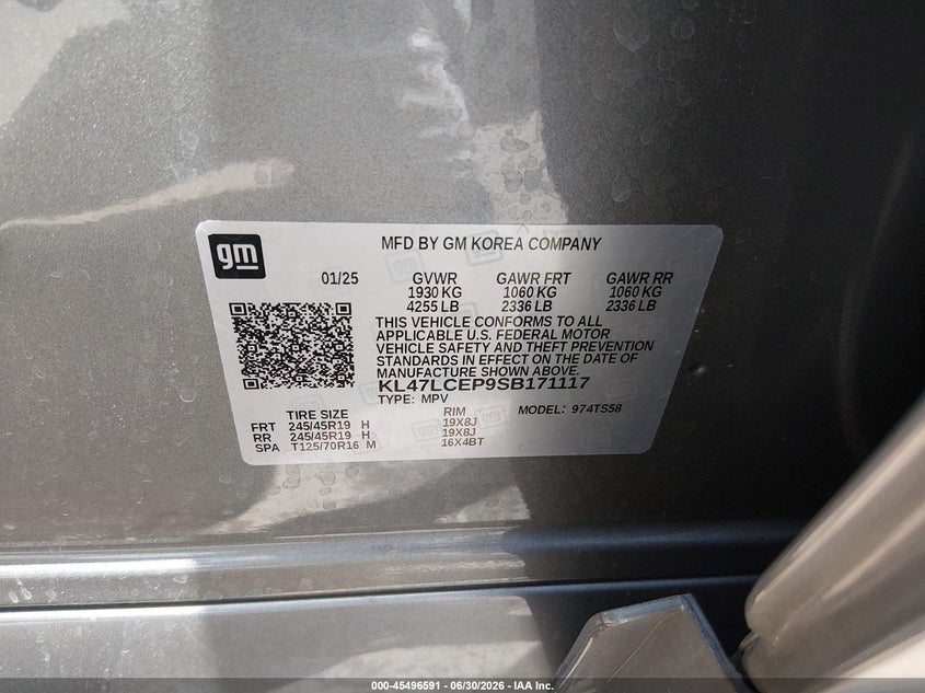 2025 Buick Envista Avenir Fwd VIN: KL47LCEP9SB171117 Lot: 45496591
