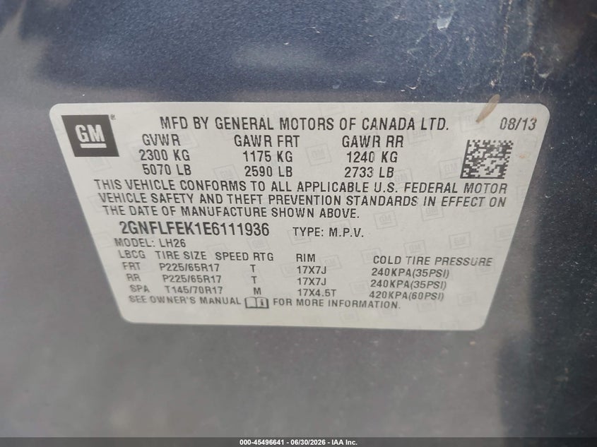 2014 CHEVROLET EQUINOX SPORT UTILITY VEHICLE 2.4L I-4 DI, DOHC, VVT, 182HP