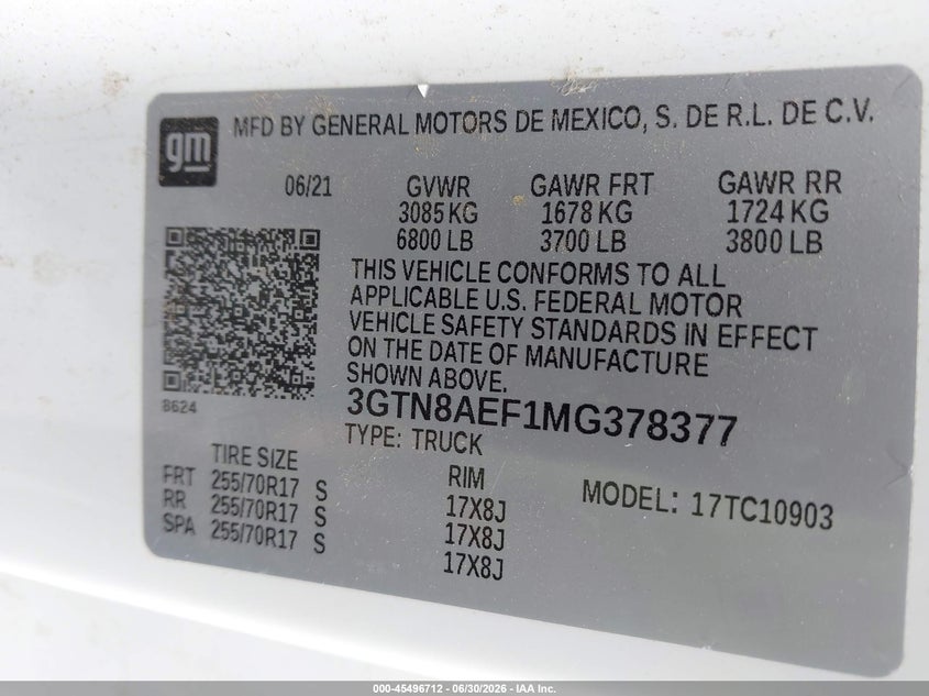 2021 GMC SIERRA TRUCK 5.3L V8 FI OHV 16V NF2