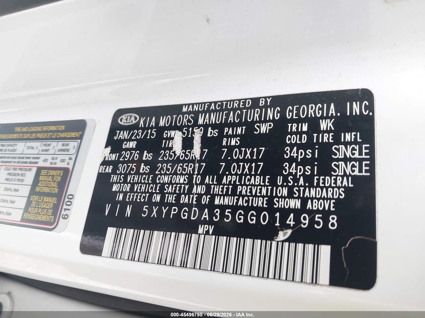 2016 KIA SORENTO SPORT UTILITY VEHICLE 2.4L I-4 DI, DOHC, VVT, 185HP