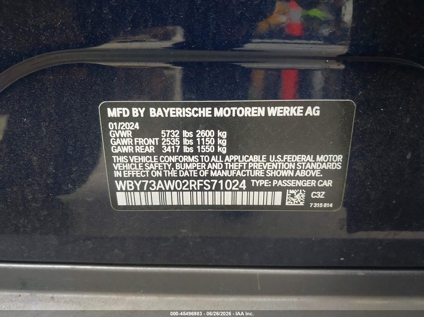 2024 BMW I4 Gran Coupe Edrive40 VIN: WBY73AW02RFS71024 Lot: 45496983