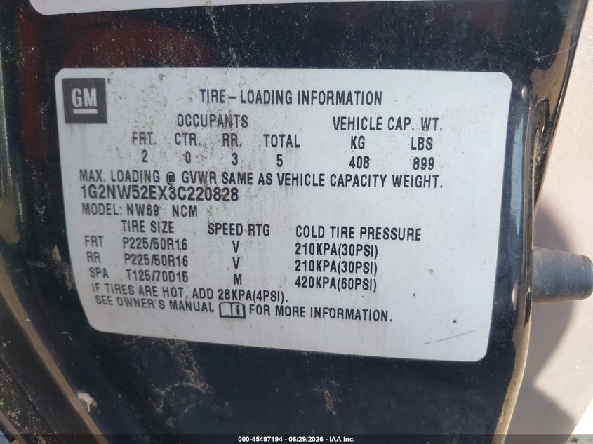 2003 Pontiac Grand Am Gt VIN: 1G2NW52EX3C220828 Lot: 45497194