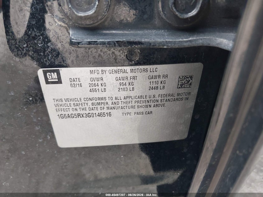 2016 Cadillac Ats Standard VIN: 1G6AG5RX3G0146516 Lot: 45497207