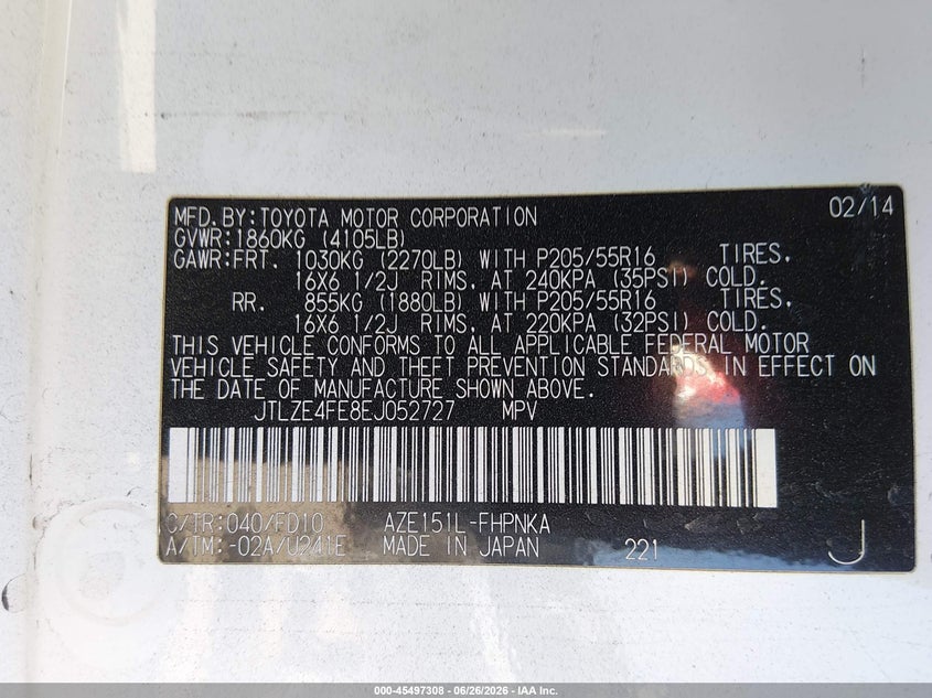 2014 Scion Xb VIN: JTLZE4FE8EJ052727 Lot: 45497308