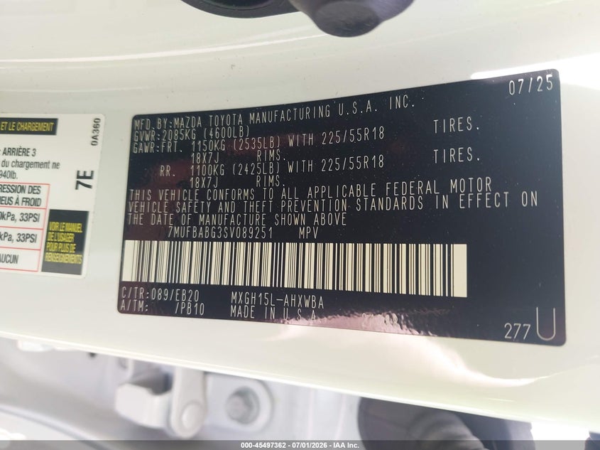2025 Toyota Corolla Cross Hybrid Xse VIN: 7MUFBABG3SV089251 Lot: 45497362