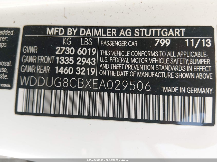 2014 Mercedes-Benz S 550 VIN: WDDUG8CBXEA029506 Lot: 45497399