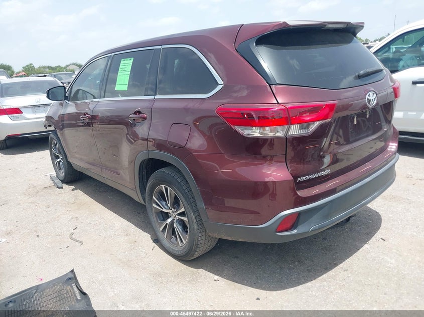 Vin: 5tdzarfh8ks051591, lot: 45995620, toyota highlander le 20193