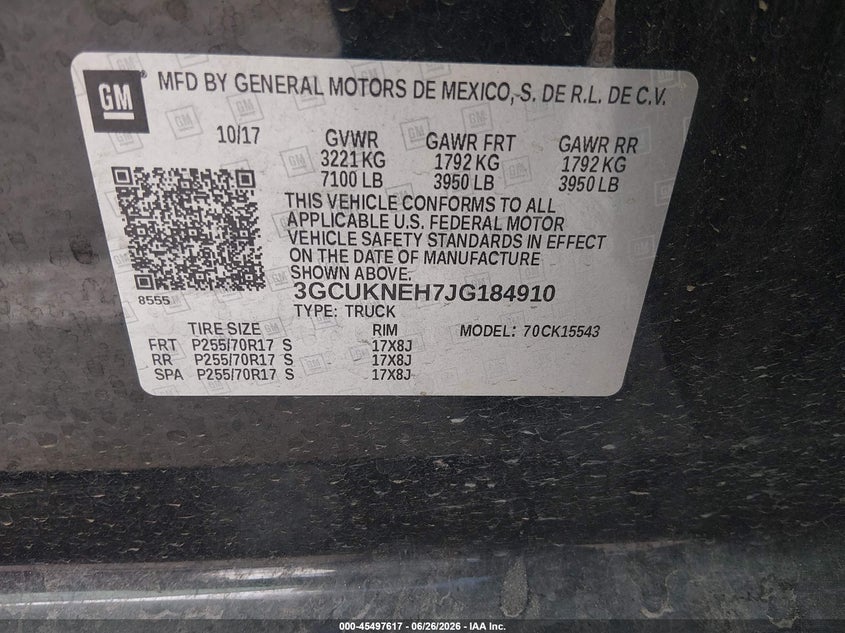 2018 Chevrolet Silverado 1500 Wt VIN: 3GCUKNEH7JG184910 Lot: 45497617