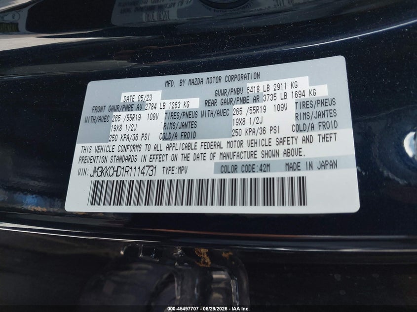 2024 Mazda Cx-90 3.3 Turbo Preferred Plus VIN: JM3KKCHD1R1114731 Lot: 45497707
