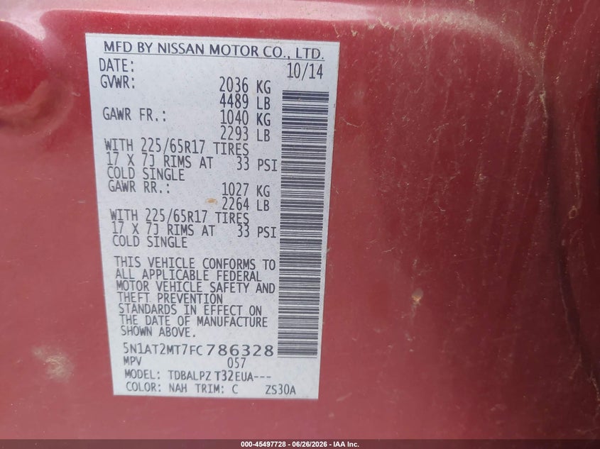 2015 NISSAN ROGUE SPORT UTILITY VEHICLE 2.5L I-4 DOHC, VVT, 170HP