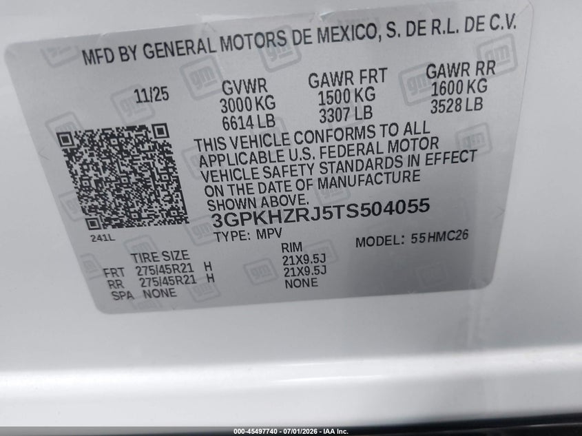2026 Honda Prologue Elite VIN: 3GPKHZRJ5TS504055 Lot: 45497740