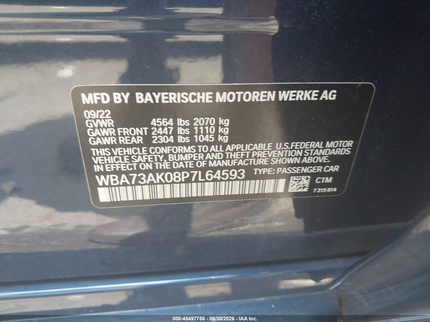 2023 BMW 228 Gran Coupe I xDrive VIN: WBA73AK08P7L64593 Lot: 45497756