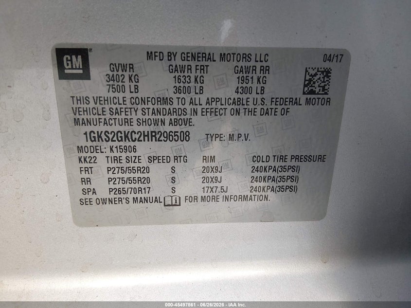 2017 GMC YUKON SPORT UTILITY VEHICLE 5.3L V-8 DI, VVT, 355HP