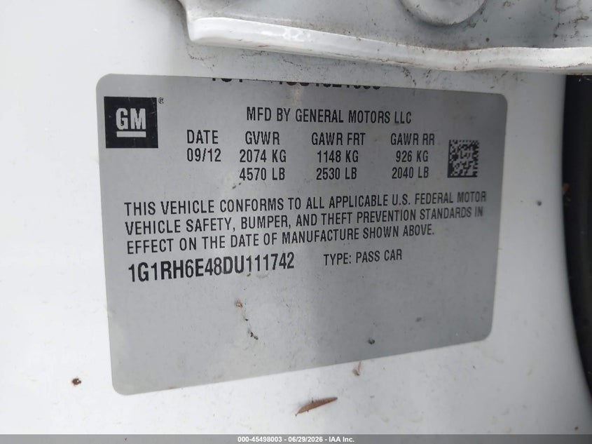 2013 CHEVROLET VOLT HATCHBACK ELECTRIC