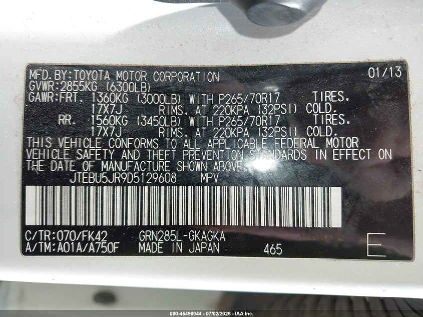 2013 TOYOTA 4RUNNER SPORT UTILITY VEHICLE 4.0L V-6 DOHC, VVT, 270HP