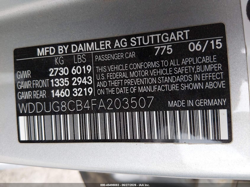 2015 Mercedes-Benz S 550 VIN: WDDUG8CB4FA203507 Lot: 45498083