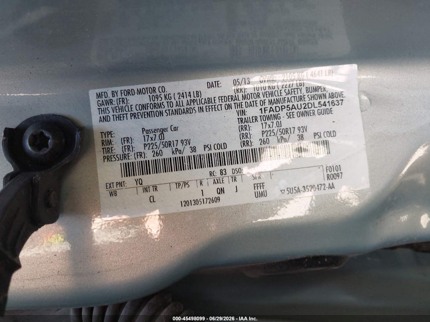 2013 Ford C-Max Hybrid Se VIN: 1FADP5AU2DL541637 Lot: 45498099