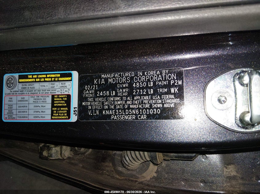 2022 Kia Stinger Gt-Line VIN: KNAE35LD5N6101030 Lot: 45498178