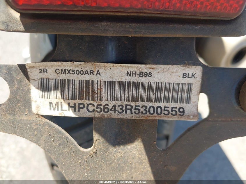 2024 Honda Cmx500 A VIN: MLHPC5643R5300559 Lot: 45498219
