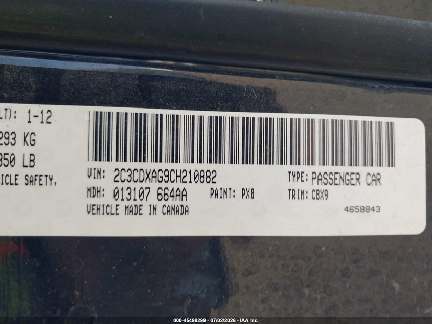 2012 DODGE CHARGER SEDAN 3.6L V-6 DOHC, VVT, 292HP