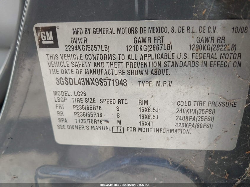 2009 Saturn Vue Xe VIN: 3GSDL43NX9S571948 Lot: 45498340