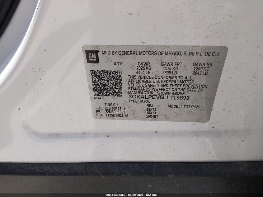 2020 GMC TERRAIN SPORT UTILITY VEHICLE 1.5L I-4 DI, DOHC, VVT, TURBO, 170HP