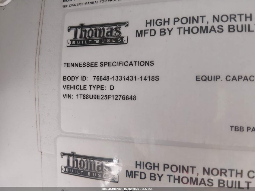 2015 OTHER THOMAS SCHOOL BUS BUS N/A