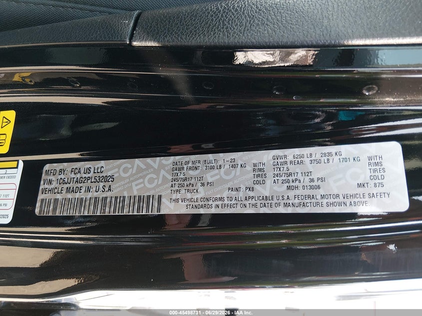 2023 Jeep Gladiator Sport S 4X4 VIN: 1C6JJTAG2PL532025 Lot: 45498731