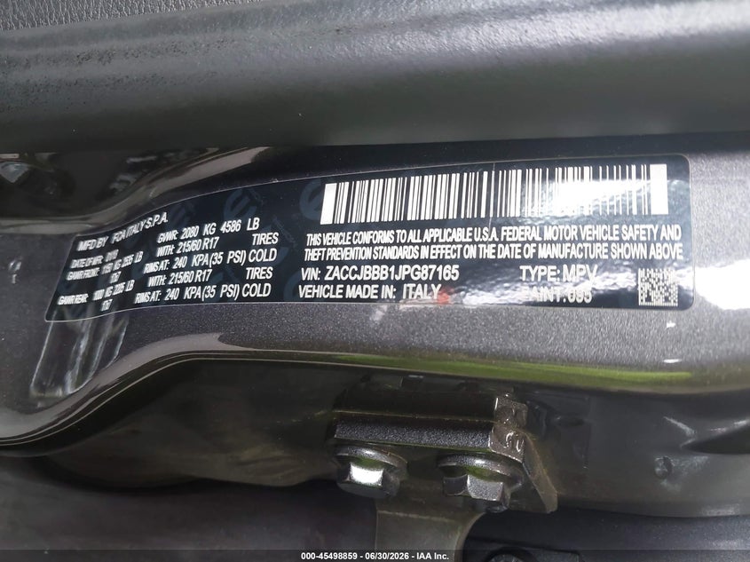 2018 Jeep Renegade Latitude 4X4 VIN: ZACCJBBB1JPG87165 Lot: 45498859