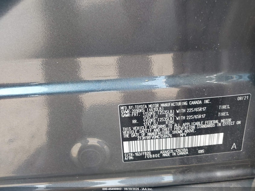 TOYOTA RAV4 2021 VIN 2T3H1RFV0MC158476
