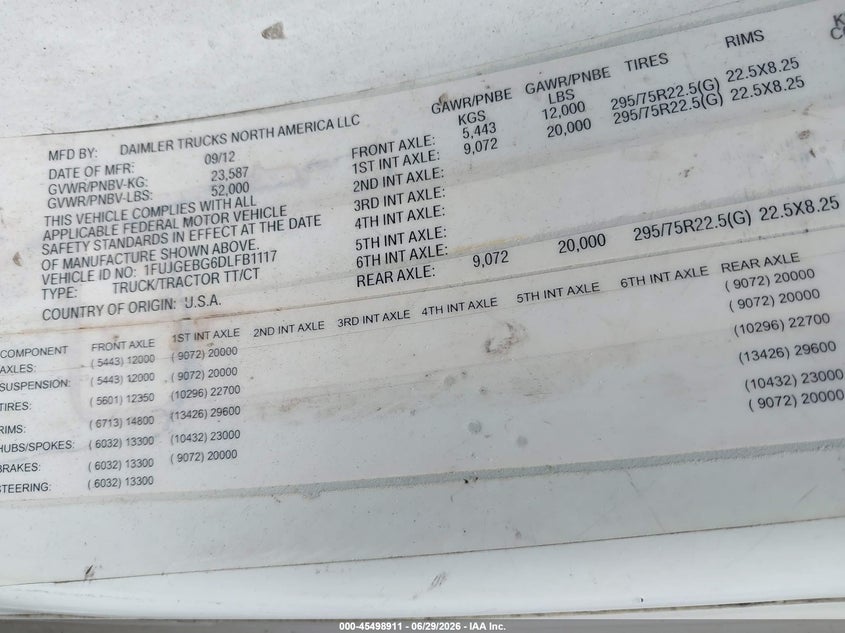 2013 FREIGHTLINER CASCADIA 125 auction photo 8